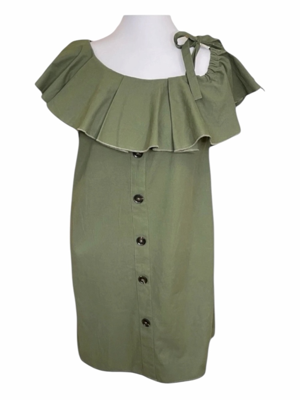 English Factory Green Mini Dress One Tie Shoulder Asymmetric Ruffle Size S